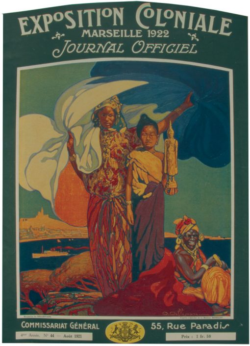 Couverture du Journal officiel de l’Exposition coloniale Marseille 1922, reproduisant l’affiche de David Dellepiane (AMM, 74 R 4)